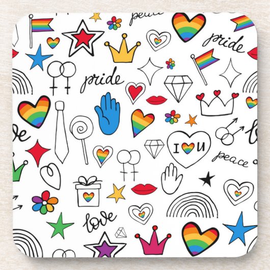 Gay Pride Doodle Pattern Bier Onderzetter (Voorkant)