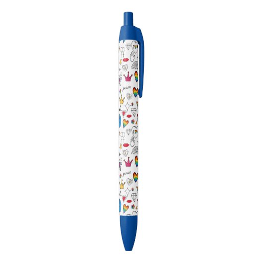 Gay Pride Doodle Pattern Blauwe Inkt Pen (Achterkant (Verticaal))