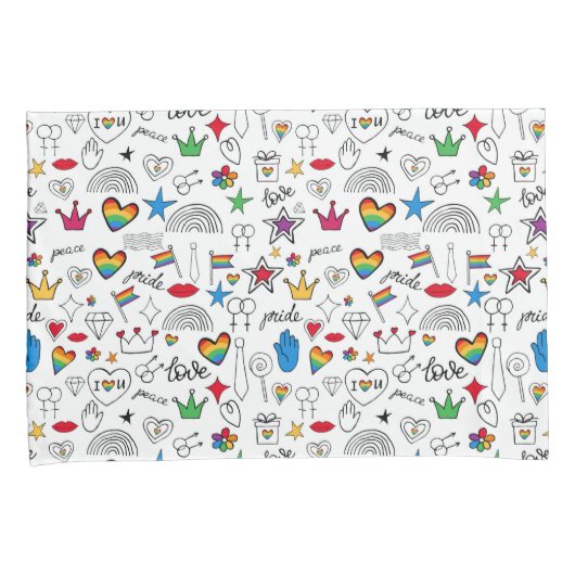 Gay Pride Doodle Pattern Kussensloop (Voorkant-Rechts)