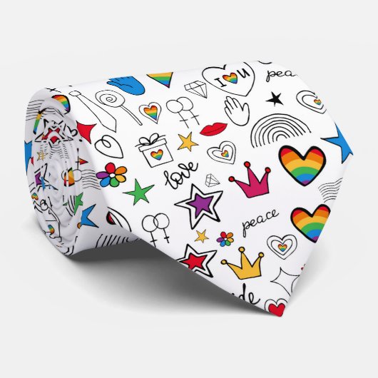 Gay Pride Doodle Pattern Stropdas (Opgerold)