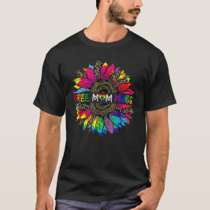 Gay Pride Free Mam Hugs Sunflower Leopard Rainbow T-shirt
