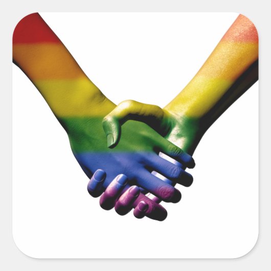 Gay Pride Holding Hands Vierkante Sticker (Voorkant)