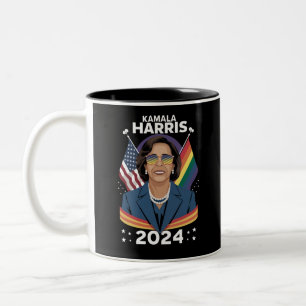 Gay Pride Kamala Harris 2024 Vice President LGBTQ+ Tweekleurige Koffiemok