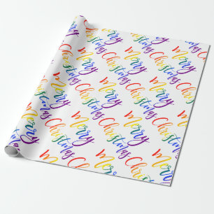 Gay Pride Kerstmis LGBT Rainbow Vlag Kleuren Tekst Cadeaupapier