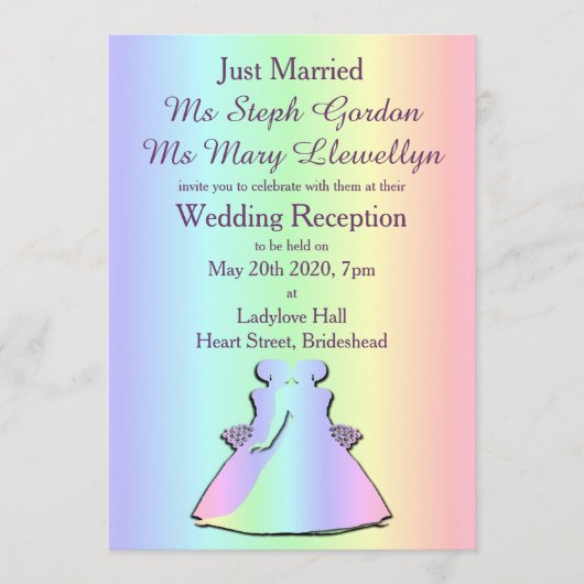 Gay Pride Lesbian Wedding Reception Uitnodiging (Voorkant)