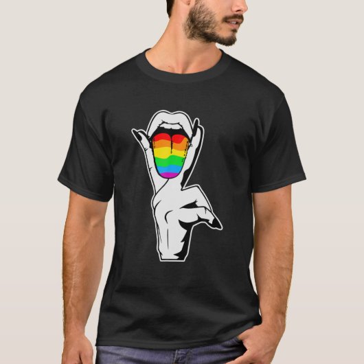 Gay Pride LGBT Lesbian Tongue Rainbow T-shirt (Voorkant)