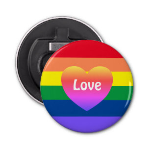Gay Pride LGBTQ Rainbow Heart Button Flesopener