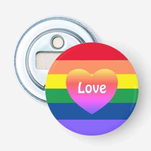 Gay Pride LGBTQ Rainbow Heart Button Flesopener (Voorkant)