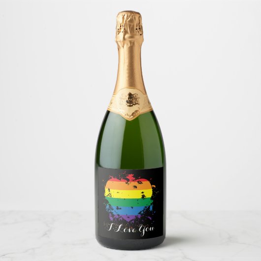 Gay Pride Love Heart Sparkling Wijnetiket (Voorkant)