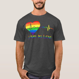 Gay Pride Love Is Love LGBT Heartbeat Rainbow LGBT T-shirt