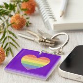 Gay Pride Merch Rainbow Heart LGBTQ Sleutelhanger (Voorkant Rechts)