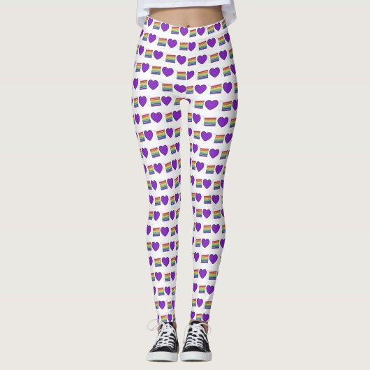 Gay Pride Paarse Heart Rainbow Wedding Cake Love Leggings (Voorkant)