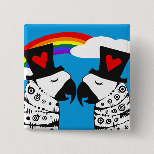 Gay Pride Parrots met regenboog Vierkante Button 5,1 Cm