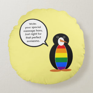 Gay Pride Praat Mevr. Pinguïn Gepersonaliseerd Rond Kussen
