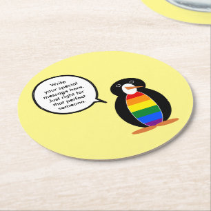 Gay Pride Praat Mevr. Pinguïn Gepersonaliseerd Ronde Kartonnen Onderzetter