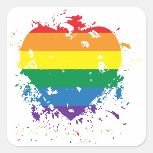 Gay Pride Rainbow Flag Heart Vierkante Sticker (Voorkant)