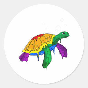 Gay Pride Rainbow Flag Zee Turtle Subtle LGBTQ Ronde Sticker