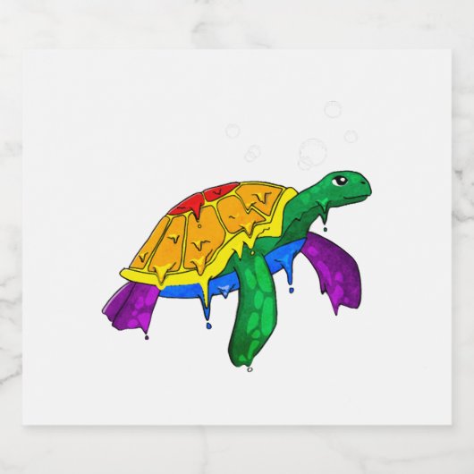 Gay Pride Rainbow Flag Zee Turtle Subtle LGBTQ Sparkling Wijnetiket (Enkel label)