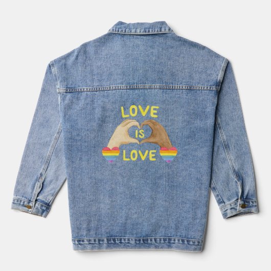 Gay Pride Rainbow Heart Denim jas voor dames Denim Jacket (Achterkant)