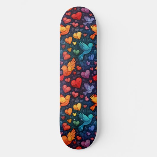 Gay pride Rainbow Hearts Doves LGBTQ+ Skateboard (Recto)