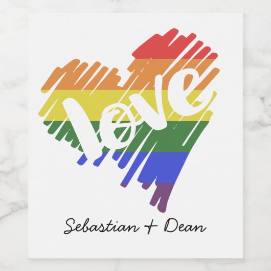 Gay Pride Rainbow Love Heart Gepersonaliseerd Wijn Etiket (Enkel label)