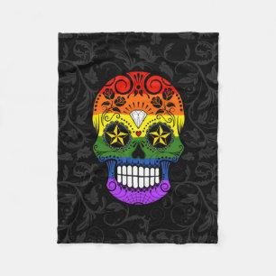 Gay Pride Rainbow Sugar Skull met Rozen Fleece Deken