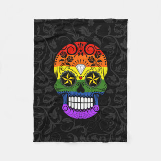 Gay Pride Rainbow Sugar Skull met Rozen Fleece Deken