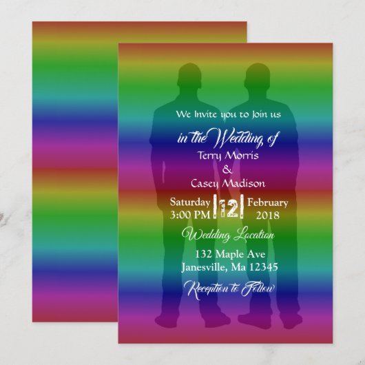 Gay pride Rainbow Wedding Invitations (Devant / Derrière)