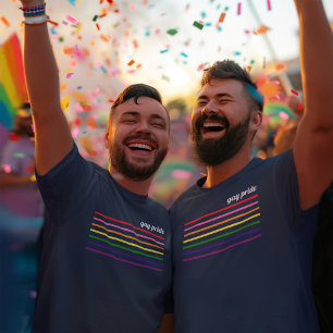 Gay Pride Regenboog Dunne Streep Heren Navy T-shirt