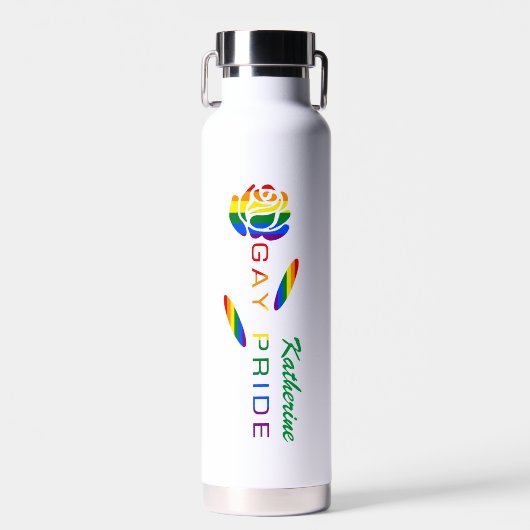 Gay Pride Roos Rainbow Flag gepersonaliseerd Waterfles (Voorkant)