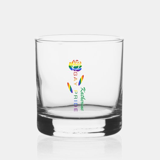 Gay Pride Roos Rainbow Flag gepersonaliseerd Whisky Glas (Voorkant)