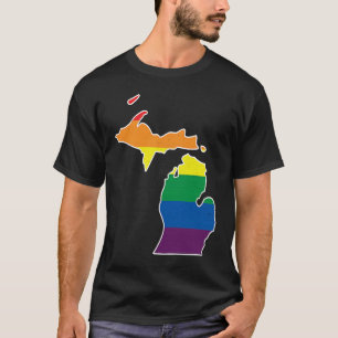 Gay Pride Vlag Michigan Staat Kaart Regenboog St T-shirt