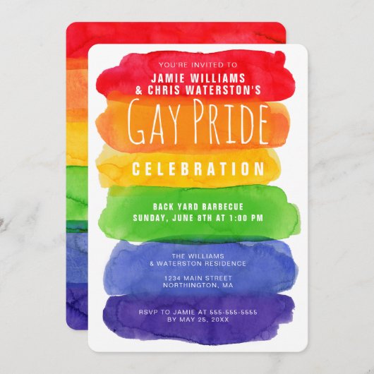gay pride Watercolor Rainbow Invitation (Devant / Derrière)