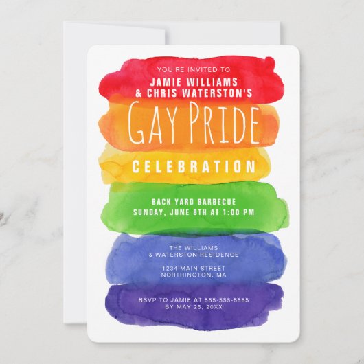 Gay Pride Waterverf Rainbow Digital Invitation Kaart (Voorkant)