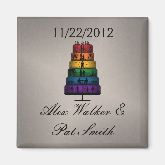 Gay Pride Wedding Cake met Rainbow Tiers Magneet (Voorkant)