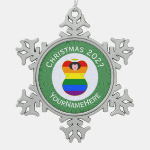 Gay Pride Zwarte Haar Engel Kerstvlag Persoonlijk Tin Sneeuwvlok Ornament