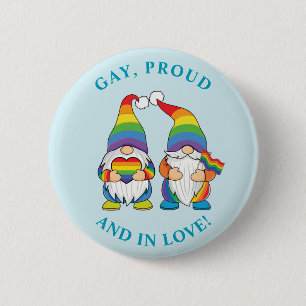 Gay, Proud en In Love - Two Rainbow Boy Gnomes Ronde Button 5,7 Cm