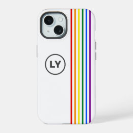 Gay Rainbow Flag Stripes Gepersonaliseerde Initial iPhone 15 Hoesje