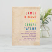 Gay Rainbow Text Antiek Paper Wedding Kaart (Staand voorkant)