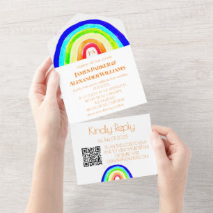 Gay Rainbow Wedding LGBT Pride RSVP QR Code All In One Uitnodiging