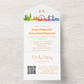 Gay Rainbow Wedding LGBT Pride RSVP QR Code All In One Uitnodiging (Binnen)