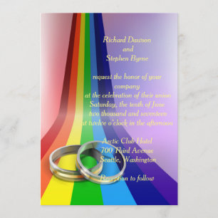 Gay regenboog en ringen bruiloft uitnodiging