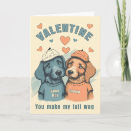Gay Valentine Cute Male Dogs in Blue and Brown Feestdagen Kaart