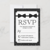 Gay Wedding Double Bow Stropdassen Black Glitter R RSVP Kaartje (Voorkant)