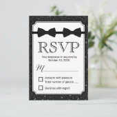 Gay Wedding Double Bow Stropdassen Black Glitter R RSVP Kaartje (Staand voorkant)