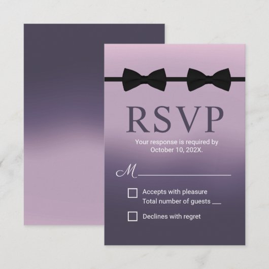 Gay Wedding Double Bow Stropdassen Paarse RSVP (Voorkant / Achterkant)