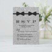 Gay Wedding Double Bow Stropdassen Silver Glitter RSVP Kaartje (Staand voorkant)