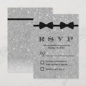 Gay Wedding Double Bow Stropdassen Silver Glitter RSVP Kaartje (Voorkant / Achterkant)