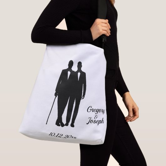 Gay Wedding Grooms met Namen en Datum Crossbody Tas (Dichtbij)