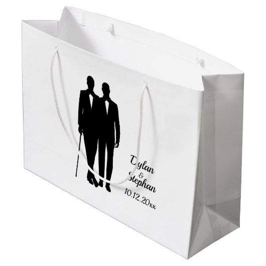 Gay Wedding Grooms met Namen en Datum Groot Cadeauzakje (Achterkant Gekanteld)